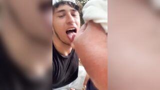 Outdoor sucker boy pleasing a horny gay stranger