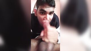 Twink cum facial after a hot deep throat blowjob