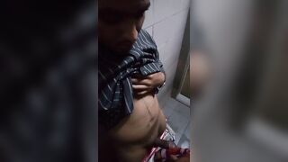 Toilet gay blowjob with a slutty wild twink