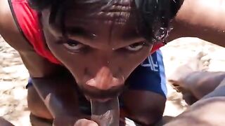 Public blowjob fun with a horny young gay boy