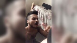 Desi young boy making a top cum hard on his face