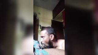 Horny desi hunk sucking a big uncut cock