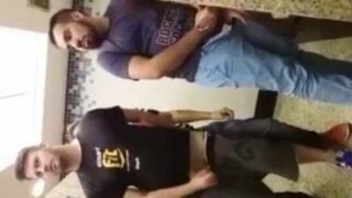 Toilet gay threesome between hot horny strangers