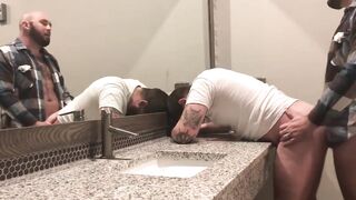 Public toilet fuckers having wild fun in WC
