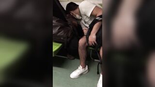 Metro gay blowjob by a horny hairy stranger