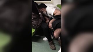 Metro gay blowjob by a horny hairy stranger