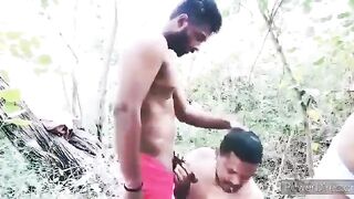 Public gay sex with a sucker and 2 tops