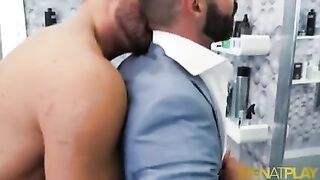 Mouth ass fuck video of suited man with barber