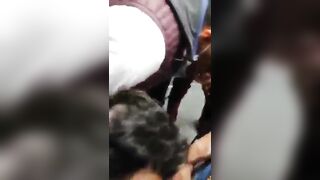 Public gay group sex of a hot metro blowjob