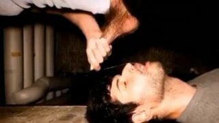 Gay gagging video of a cum eating slut