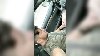 Blowjob in car and swallowing cum of gay stranger