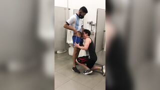 Toilet gay fuckers having a wild quickie