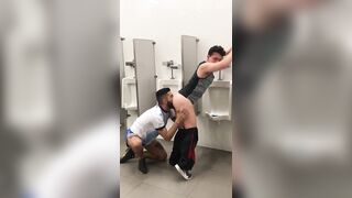 Toilet gay fuckers having a wild quickie