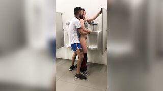 Toilet gay fuckers having a wild quickie