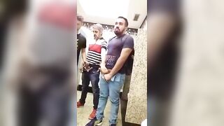 Toilet gay threesome of strangers fucking publicly