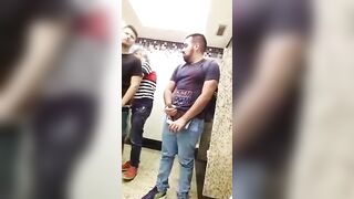 Toilet gay threesome of strangers fucking publicly