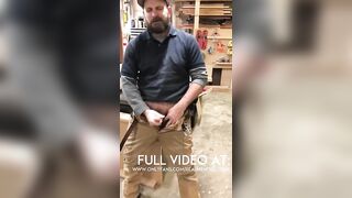 Horny working man strips in workshop with buddy