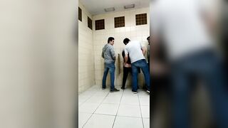 Toilet gay sex video of three horny strangers