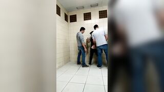 Toilet gay sex video of three horny strangers