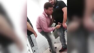 Gay toilet blowjob of hot Latino chub guy
