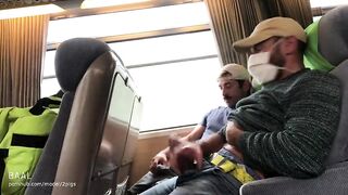 Public gay fun of two horny men in a bus