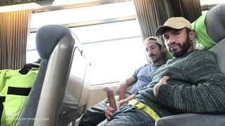 Public gay fun of two horny men in a bus