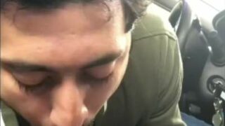 Latino gay man sucking cock in the car