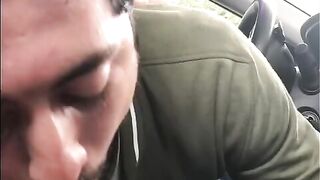 Latino gay man sucking cock in the car