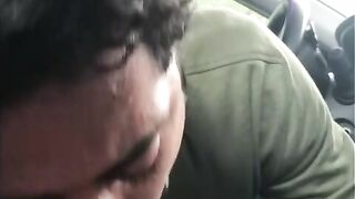 Latino gay man sucking cock in the car