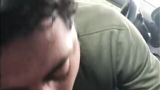 Latino gay man sucking cock in the car