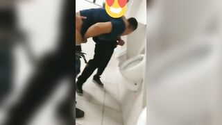Gay threesome video of slutty toilet fucking