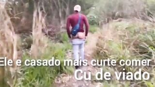An American white guy outdoor gangbang gay sex