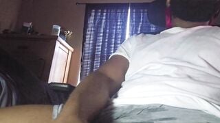 Big black guy jerks his jerks his big cock