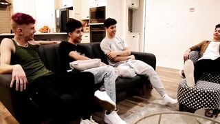 Group of friends enjoy gangbang sex
