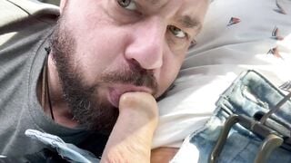 Gay friends enjoy blowjob in running car
