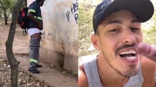 Outdoor street guy sucks stranger's big cock