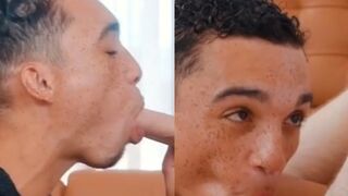 Buzz head American sucks big cock