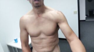 Bald head man enjoys office hot masturbation video