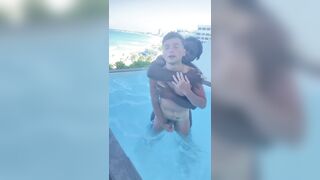 Two friend enjoys doggy sex in swimming pool