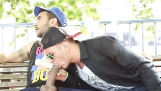 Two strangers has outdoor blowjob in park