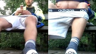 Two strangers rides ass fucking park bench