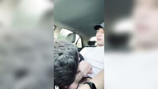 Blonde handsome man sucks stranger cock inside car