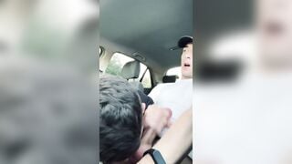 Blonde handsome man sucks stranger cock inside car