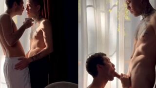 Room boy sucks tourist guy's cock for money