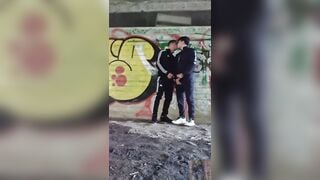 Smoking men secret blowjob under tunnel