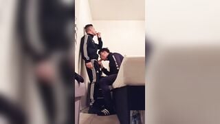 Smoking men secret blowjob under tunnel