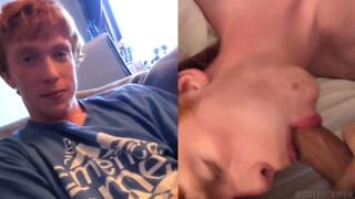 Blonde man enjoys cock sucking with friend's cock