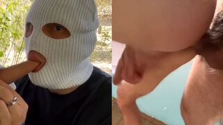 Stranger big cock man enjoyed blowjob with masked man