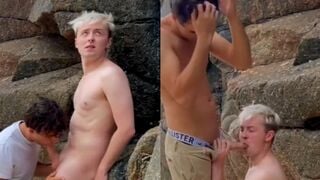 Young college sweet boy enjoy outdoor blowjob sex