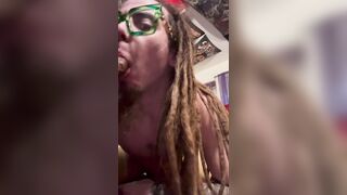 Jamaica hippy man play with his big rubber cock